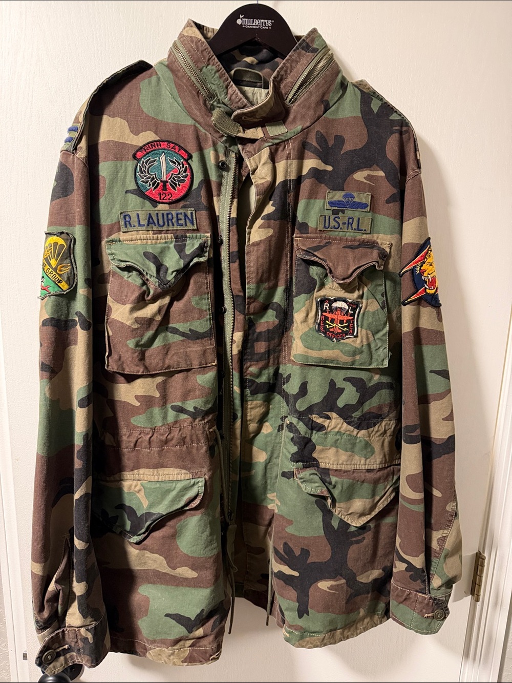 Ralph Lauren Men's Green Camo Military Field Jacket with Patches